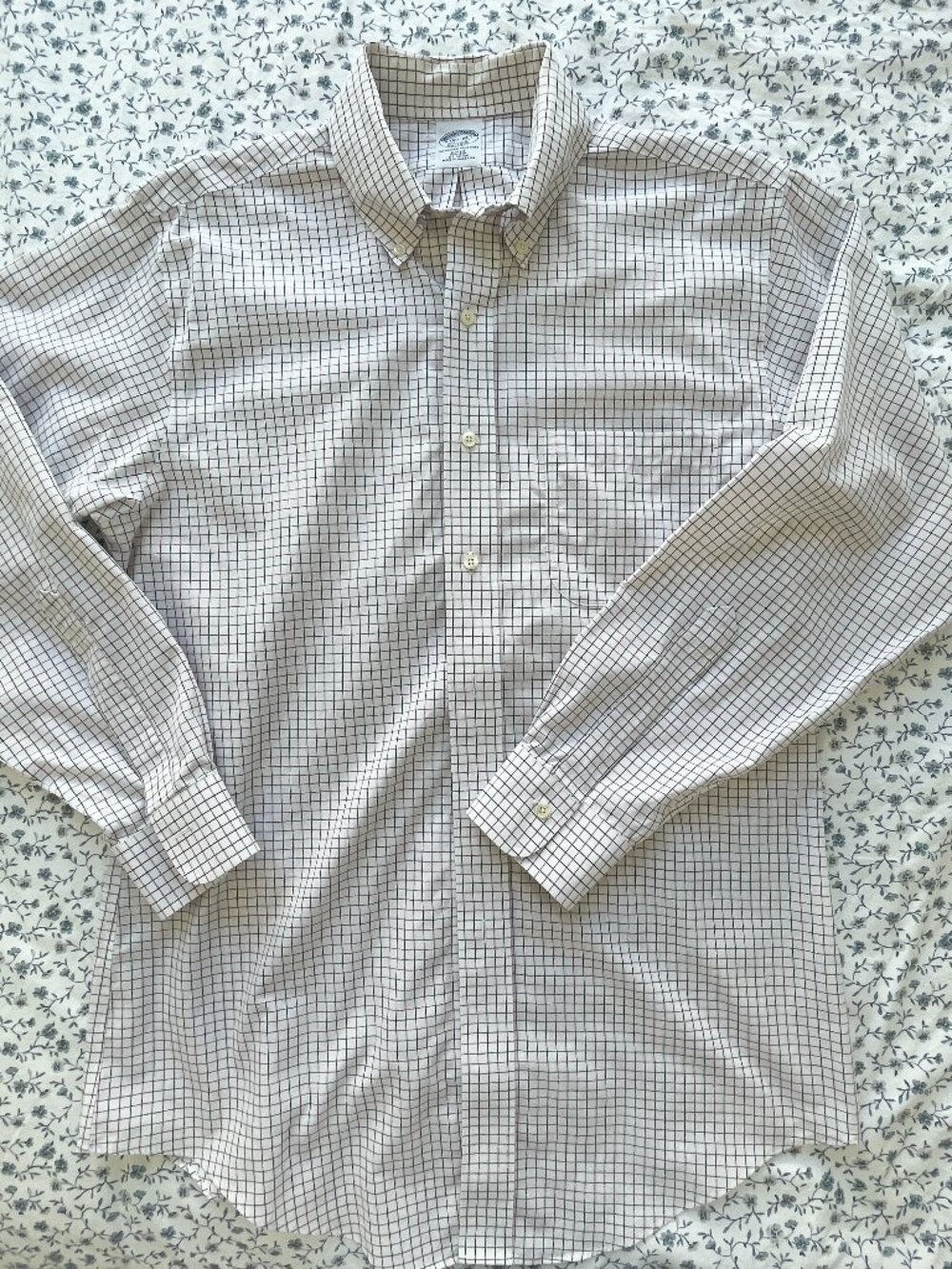 Brooks Brothers Slim-fit Dress Shirt, 15.5 - 33, White & Black Box Pattern